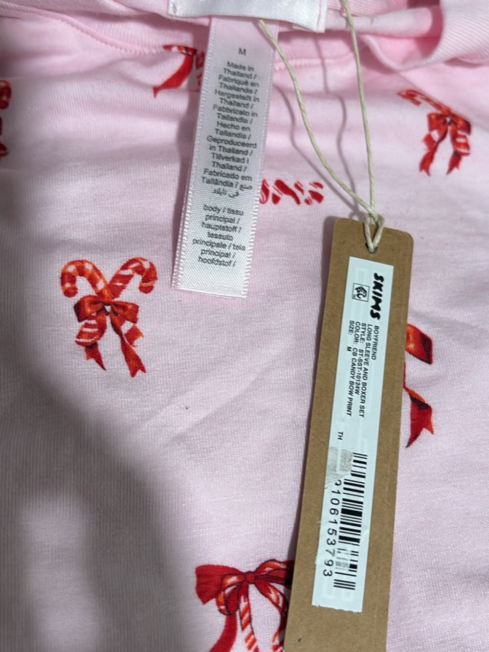 SKIMS Pink Candy Cane Print Pajama Top